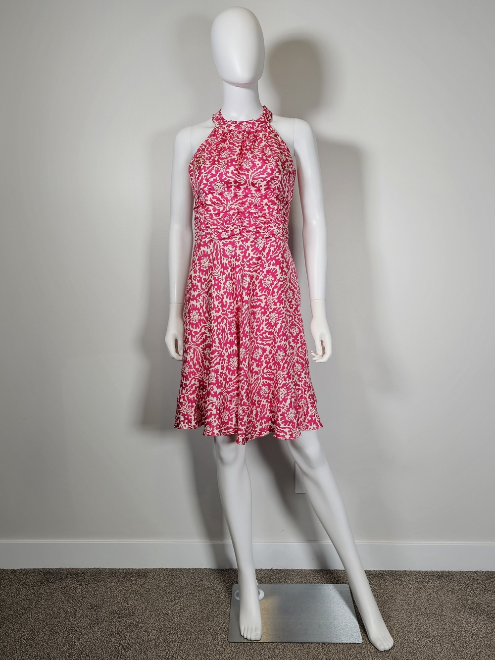 Lilly Pulitzer Pink White Floral Splotch Silk Halter Dress Sz 6